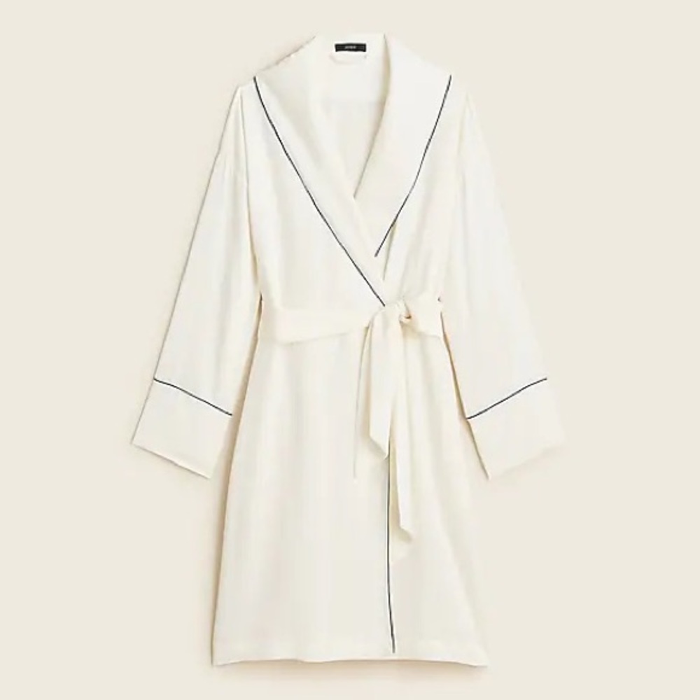 J Crew Easy-luxe eco robe in ivory cream with contrast trim tie waist pockets‎